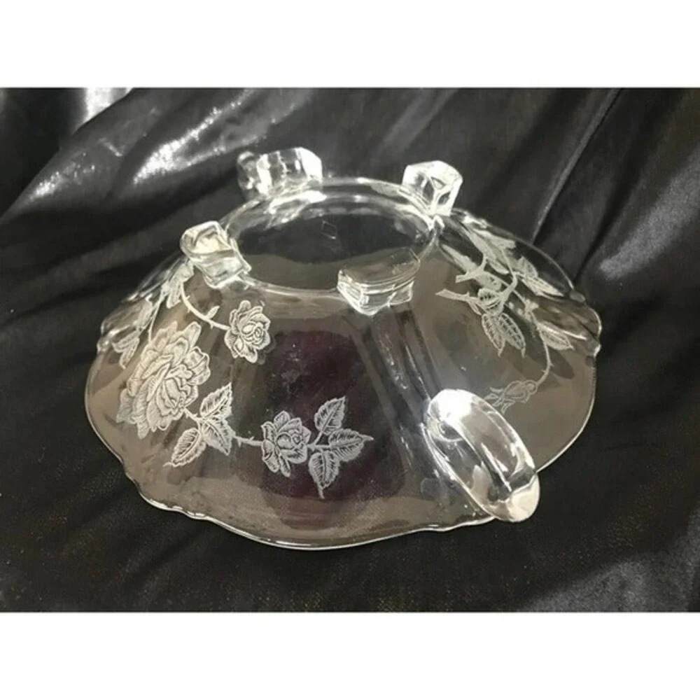 Vintage Heisy Rose patterned glass three piece set